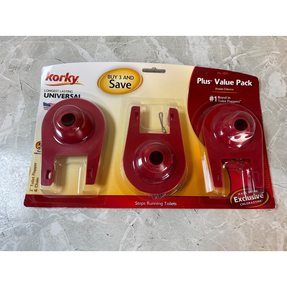Korky 2001 Plus‎ 2 Inch Universal Toilet Flapper 3 Pack Red Chlorazone Rubber